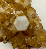 Rainbow Moonstone Hexagon Shape Gold Beaded Chain Neckace
