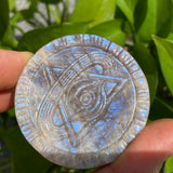 Golden Moonstone Crystal All-Seeing Eye Carving