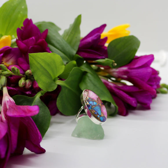 Rings ~ Oyster Turquoise + Pink Opal 925 Sterling Silver 6.5