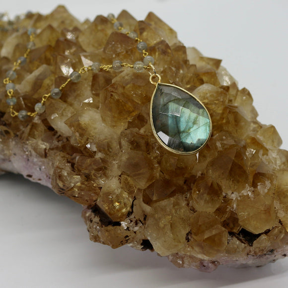 Gemstone Collection ~ Labradorite Teardrop Necklace + Beaded Chain