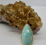Gemstone Collection~ Amazonite Teardrop Pendant + Aquamarine Beaded Necklace