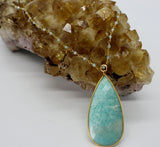 Gemstone Collection~ Amazonite Teardrop Pendant + Aquamarine Beaded Necklace