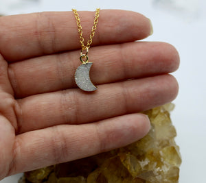 Gemstone Collection ~ Druzy Moon Droplet Necklace