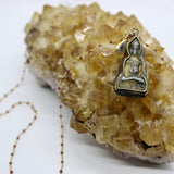 Beaded Chain ~ Vintage Thai Buddha Pendant + Garnet + Herkimer Diamond Droplet