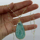 Gemstone Collection~ Amazonite Teardrop Pendant + Aquamarine Beaded Chain + Aquamarine Droplet