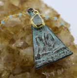 Beaded Chain ~ Patina Triangle Buddha Pendant + Aquamarine Beaded Chain + Aquamarine