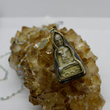 Beaded Chain ~ Vintage Thai Buddha Pendant + Aquamarine Beaded Chain + Aquamarine Droplet