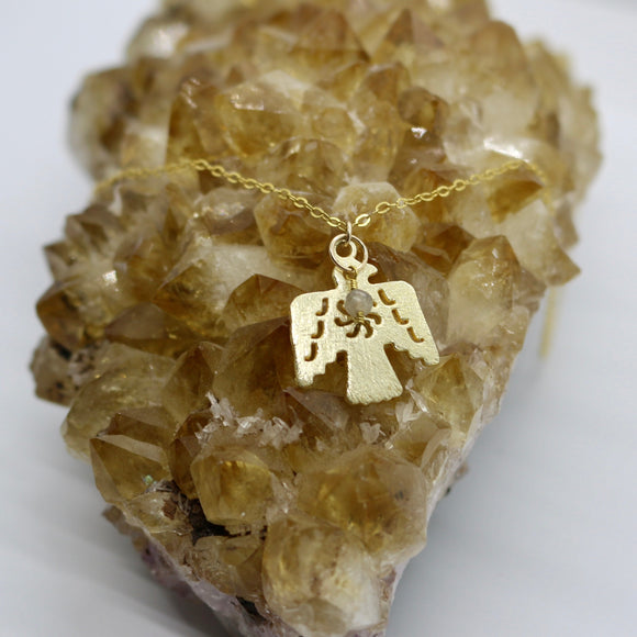 Gemstone Collection ~ Thunderbird 14K Vermeil Gold Pendant + Labradorite Bead Droplet