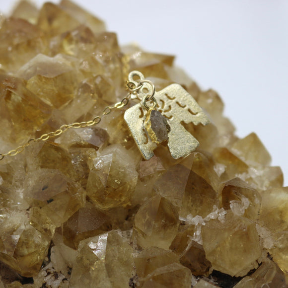 Gemstone Collection ~ Thunderbird 14K Vermeil Gold Pendant + Herkimer Diamond Droplet