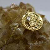 Dharma Wheel Herkimer Gold Necklace