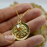 Dharma Wheel Herkimer Gold Necklace
