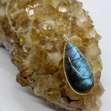 Labradorite Cabochon Teardrop Beaded Gold Necklace – Protection Crystal