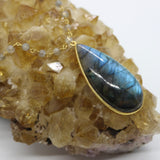 Labradorite Cabochon Teardrop Beaded Gold Necklace – Protection Crystal
