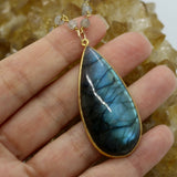 Labradorite Cabochon Teardrop Beaded Gold Necklace – Protection Crystal
