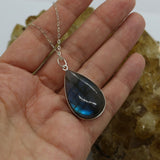 Labradorite Teardrop Necklace – Gold & Silver Protection Crystal