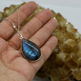 Labradorite Teardrop Necklace – Gold & Silver Protection Crystal