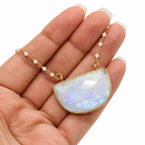 Moonstone Half Moon Beaded Gold Necklace
