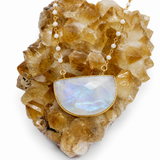 Moonstone Half Moon Beaded Gold Necklace