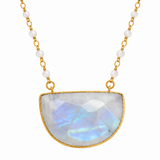 Moonstone Half Moon Beaded Gold Necklace