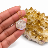 Rainbow Moonstone Hexagon Gold Necklace