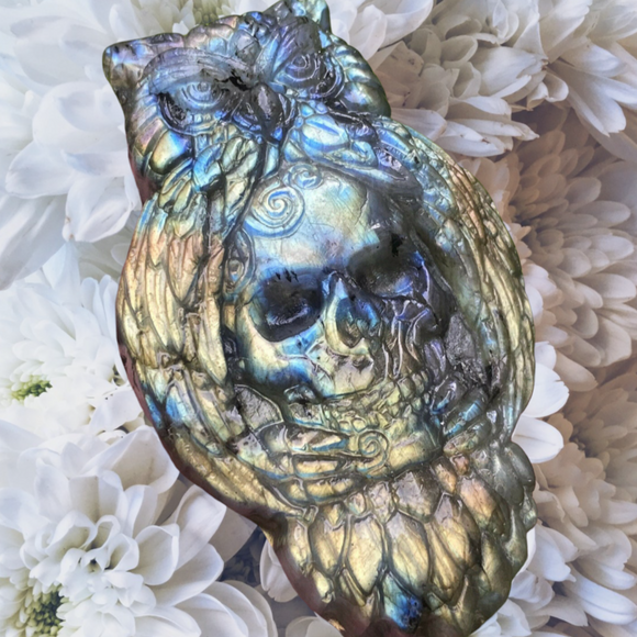 Crystals~ Labradorite Owl Skull Carving