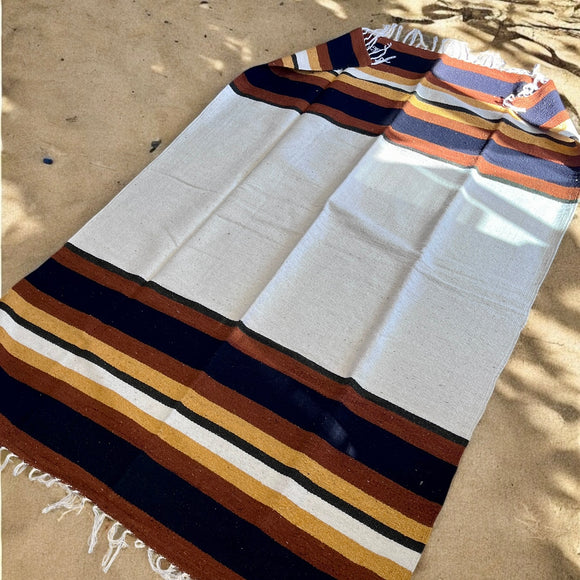 Mexican Blanket ~ 100% Wool (Brown + Black + Gold + Cream) LIMITED EDITION 1 ONLY - Pendleton Style - SHIPS FREE!