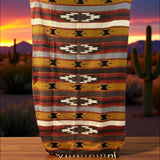 Mexican Blanket 100% Wool in Rust + Gold + Brown