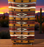 Mexican Blanket 100% Wool in Gold + Brown + Grey