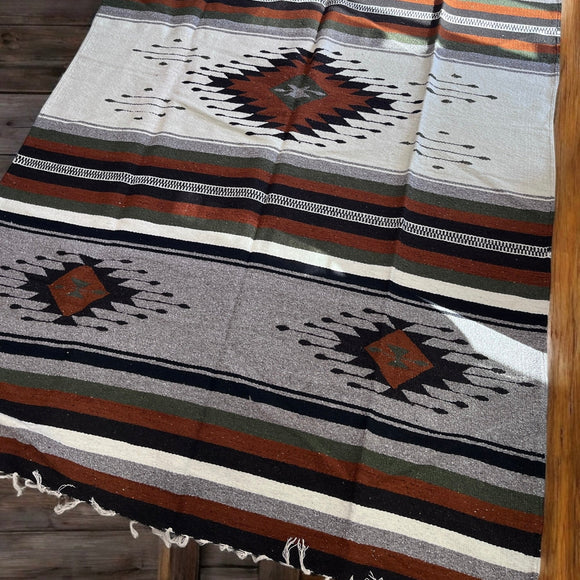 Mexican Blanket ~ XL - 100% Wool ( Grey + Sage + Brown + Cream) SPECIAL EDITION 1 ONLY - SHIPS FREE!