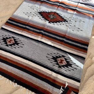 Mexican Blanket ~ XL - 100% Wool (Rust + Tan + Grey + Cream) SPECIAL EDITION 1 ONLY - SHIPS FREE!