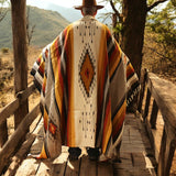 Mexican Blanket ~ XL 100% Wool (Rust + Mustard+ Cream) - SHIPS FREE!