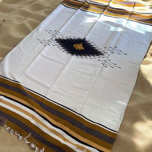 Mexican Blanket ~ XL - 100% Wool (Cream + Golden Hues) SPECIAL EDITION 1 ONLY - SHIPS FREE!