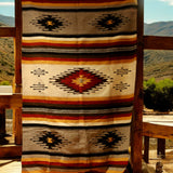 Mexican Blanket ~ 100% Wool (Rust + Mustard+ Cream) - SHIPS FREE!