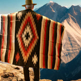 Mexican Blanket ~ Aztec Diamond Design  (Rust + Black + Tan) - SHIPS FREE!