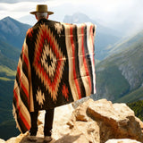 Mexican Blanket ~ Aztec Diamond Design  (Rust + Black + Tan) - SHIPS FREE!