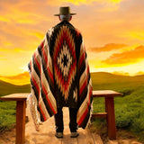 Mexican Blanket ~ Aztec Diamond Design  (Rust + Black + Tan) - SHIPS FREE!