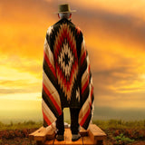 Mexican Blanket ~ Aztec Diamond Design  (Rust + Black + Tan) - SHIPS FREE!