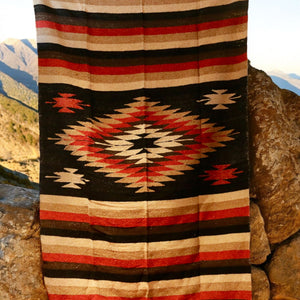 Mexican Blanket ~ Aztec Diamond Design  (Rust + Black + Tan) - SHIPS FREE!