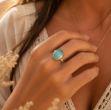 Hammered Aqua Chalcedony Ring in 925 Sterling Silver