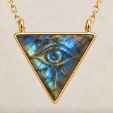 Labradorite All Seeing Evil Eye Gold Triangle Necklace for Protection & Healing