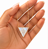 Moonstone All Seeing Evil Eye Gold Triangle Necklace for New Beginnings & Protection