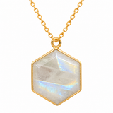 Rainbow Moonstone Hexagon Gold Necklace