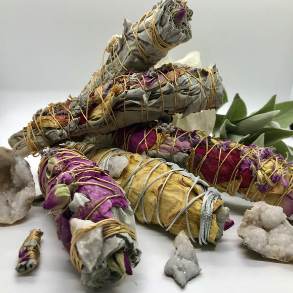 Sage Bundles wrapped in Silk