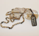 Mala ~ African Opal with Labradorite Mala adorned with Buddha - - PREORDER ONLY!