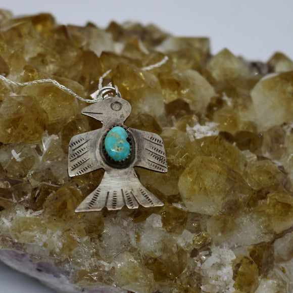 Fun Finds ~ Native American Turquoise Thunderbird Pendant Sterling Silver