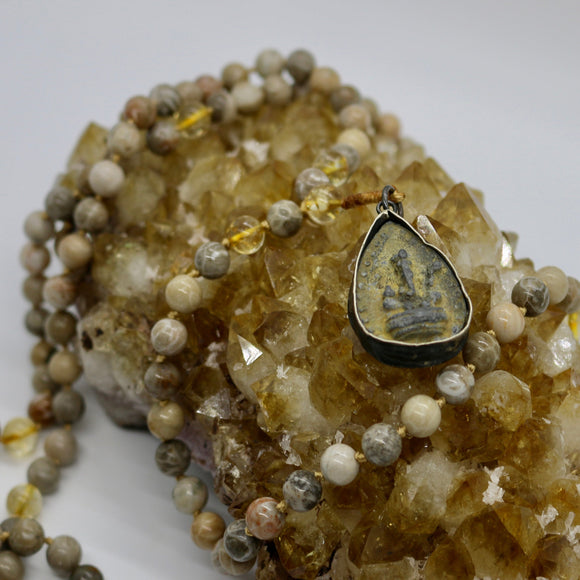 Mala ~ Ancient Fossil with Citrine adorned with Ganesh - PREORDER ONLY!