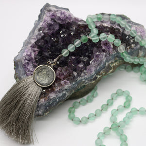 Mala ~ Flourite Mala with Dharma Wheel