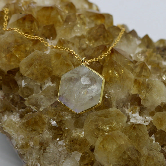 Gemstone Collection~ Moonstone Hexagon Necklace