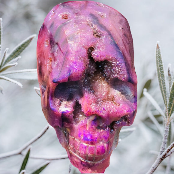 Crystals ~ Druzy Aura Quartz Skull 1.88 lb