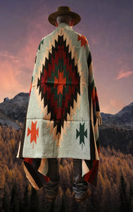 Mexican Blanket ~ Aztec Diamond Design (Powder Blue/Red) - SHIPS FREE!
